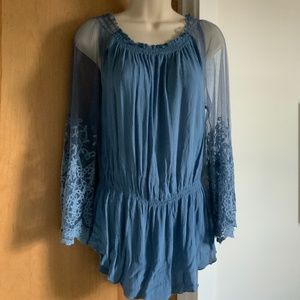 Sundance Blue Lace Sleeve Blouse